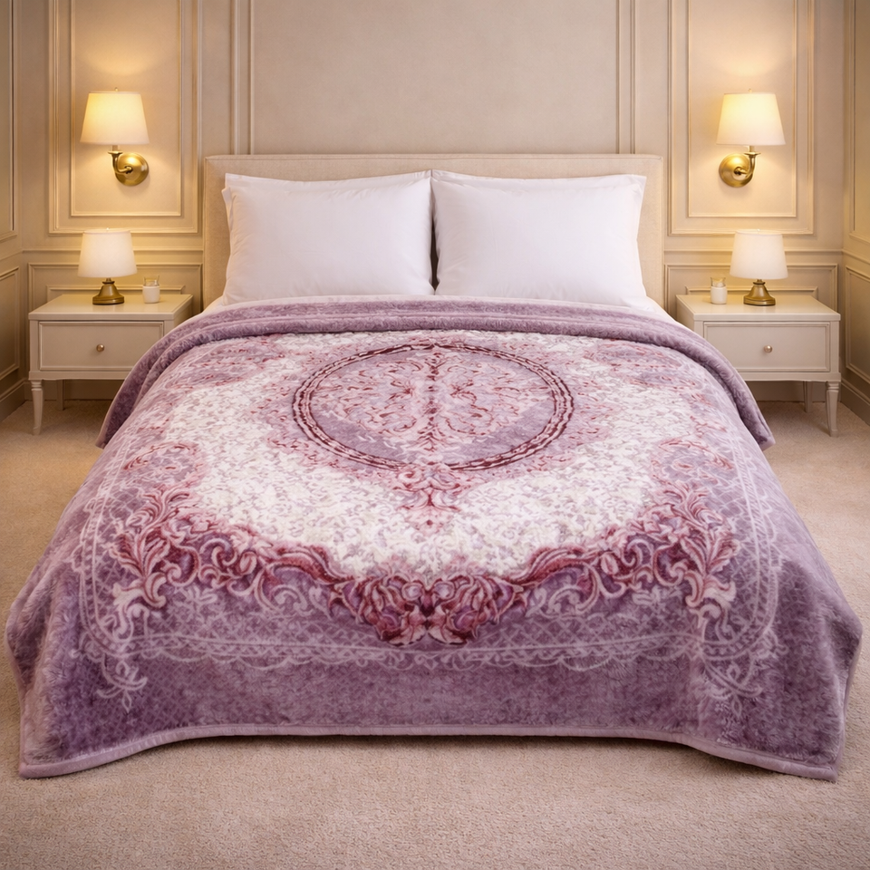 Imperial Loom Double Bed Blanket 2 Ply in Poly Bag - Rich Plum Colour