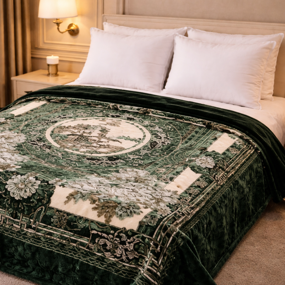 Imperial Loom Double Bed Blanket 2 Ply in Poly Bag - Green Colour