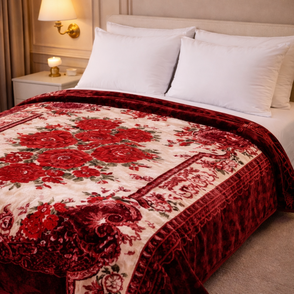 Imperial Loom Double Bed Blanket 2 Ply in Poly Bag - Maroon Colour