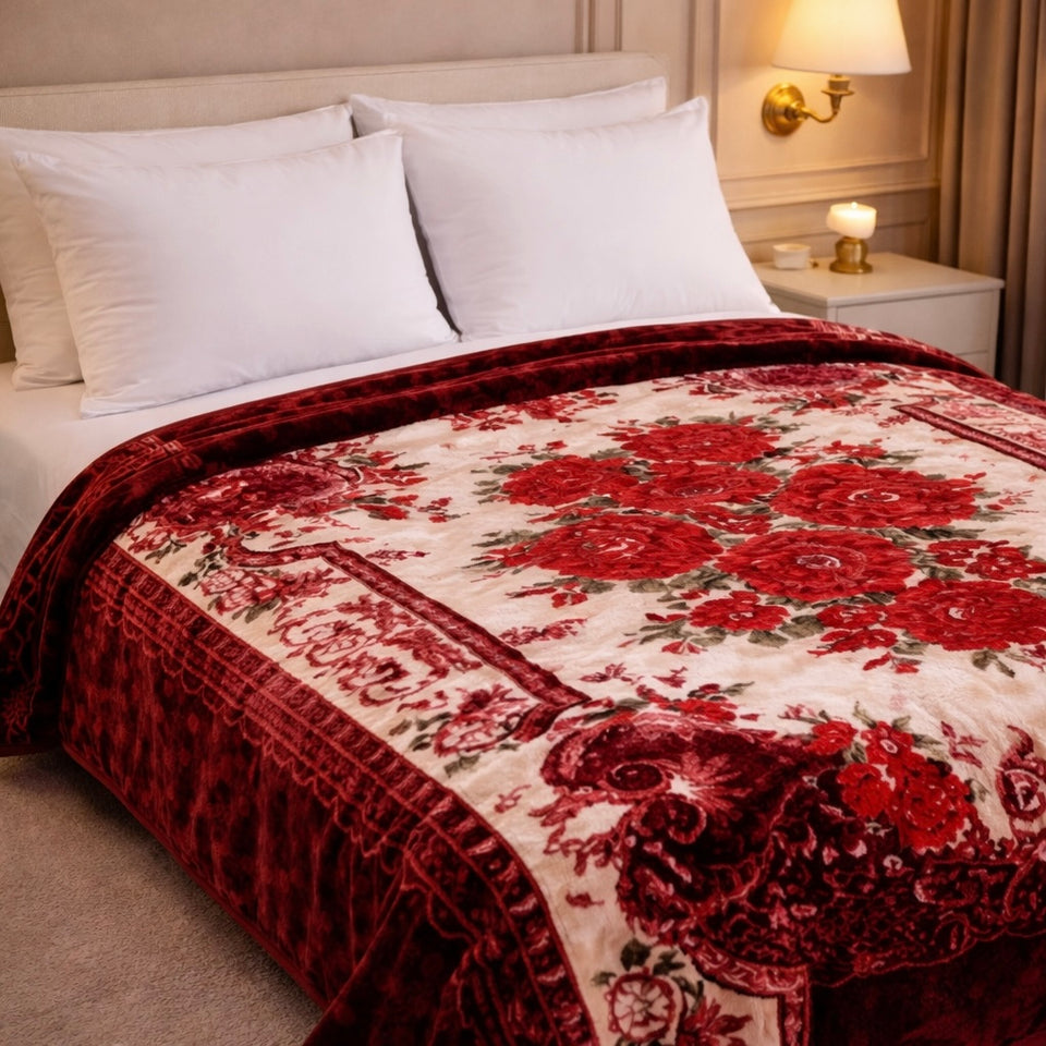 Imperial Loom Double Bed Blanket 2 Ply in Poly Bag - Maroon Colour