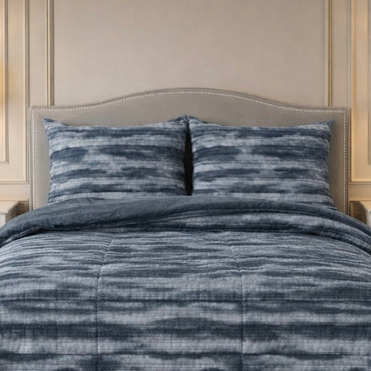 Levora Comfort Printed 4 Pcs Revers Fitted Comforter Set - Steel Blue Colour
