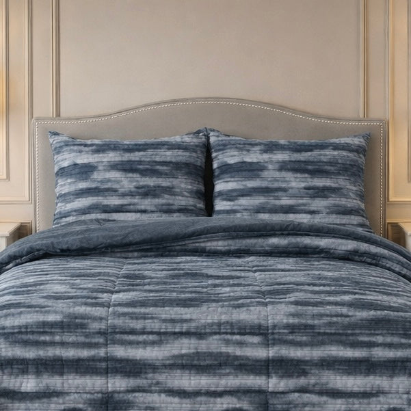 Levora Comfort Printed 4 Pcs Revers Fitted Comforter Set - Steel Blue Colour