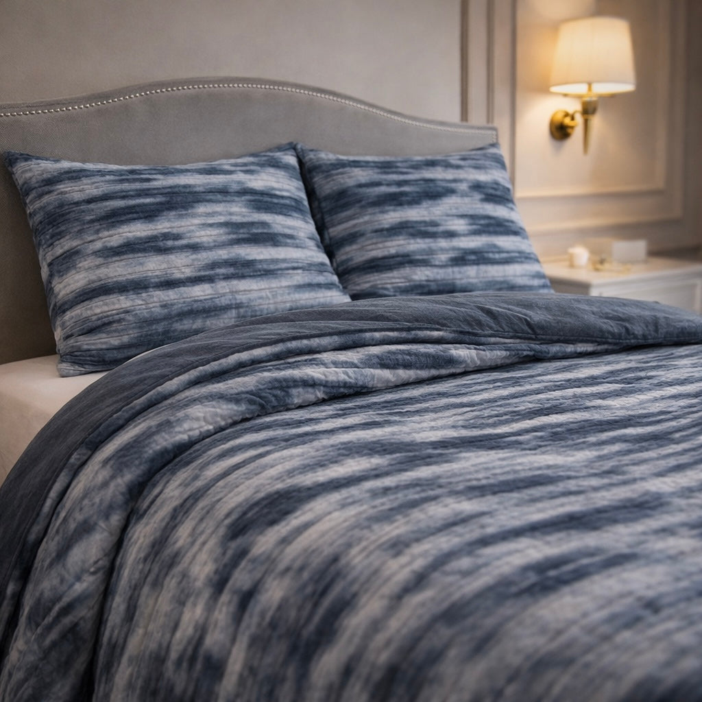 Levora Comfort Printed 4 Pcs Revers Fitted Comforter Set - Steel Blue Colour