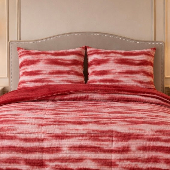 Levora Comfort Printed 4 Pcs Revers Fitted Comforter Set - Pink Colour