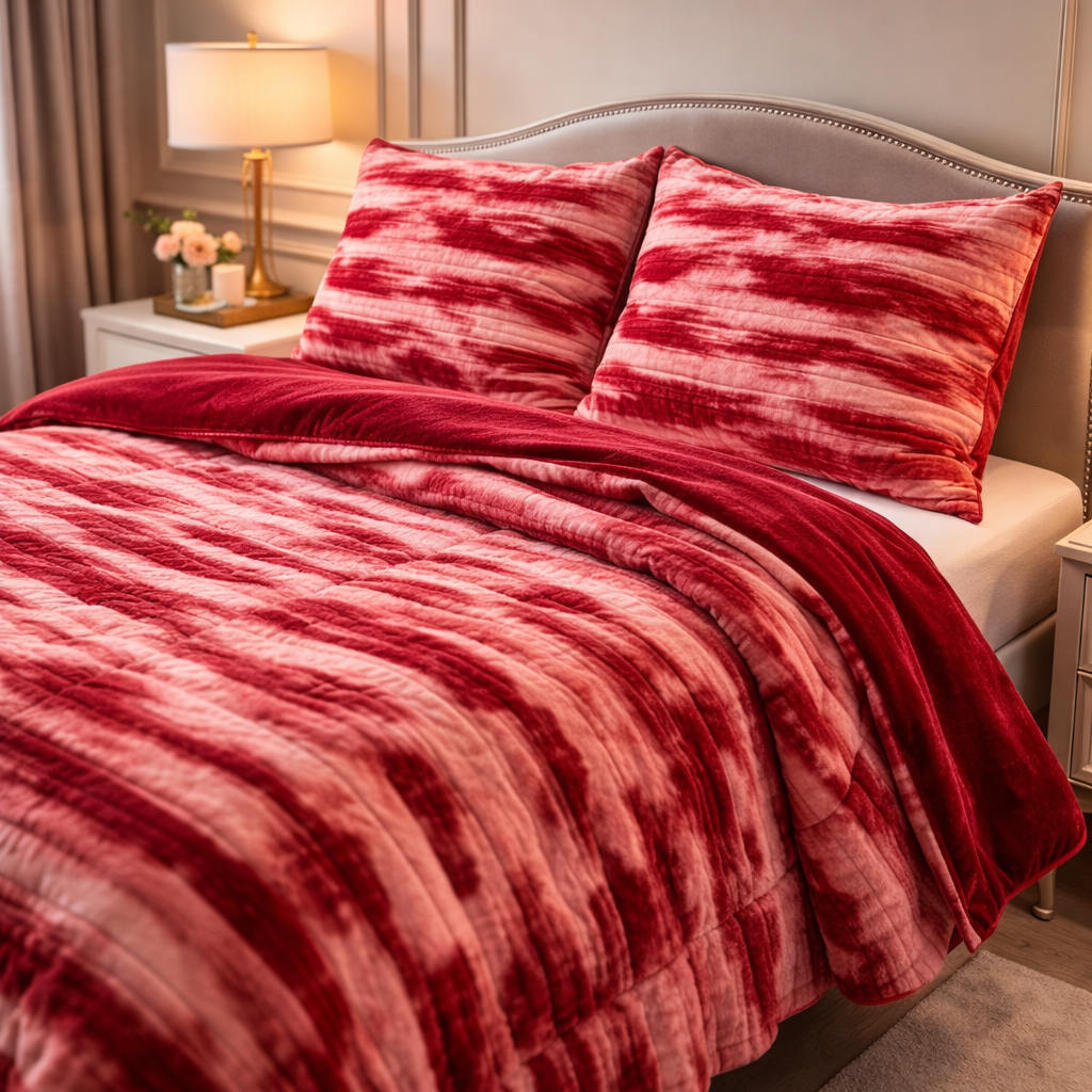 Levora Comfort Printed 4 Pcs Revers Fitted Comforter Set - Pink Colour