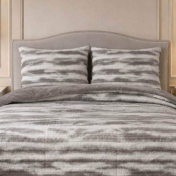 Levora Comfort Printed 4 Pcs Revers Fitted Comforter Set - Gray Colour