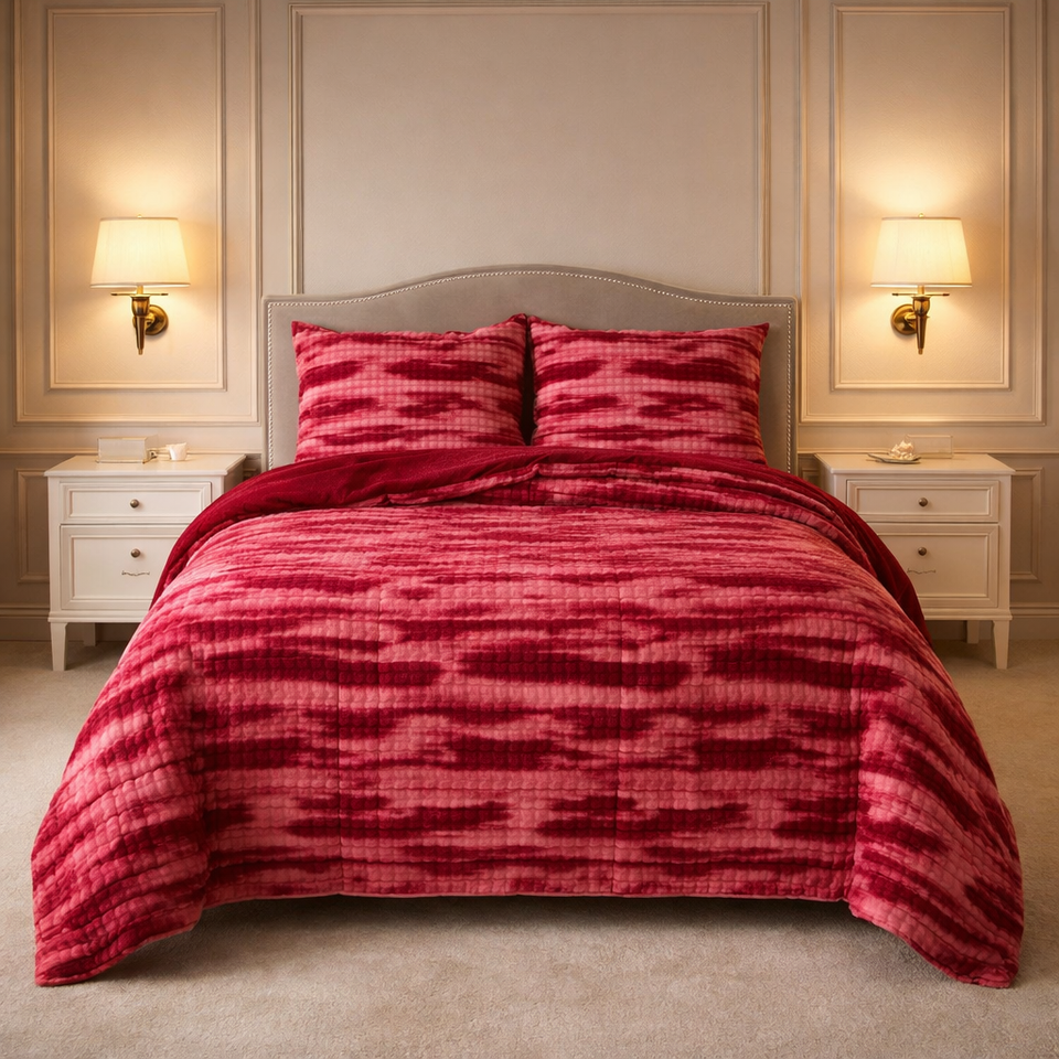 Levora Comfort Printed 4 Pcs Revers Fitted Comforter Set - Red Colour