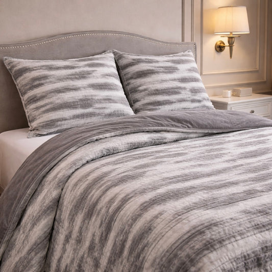 Levora Comfort Printed 4 Pcs Revers Fitted Comforter Set - Gray Colour