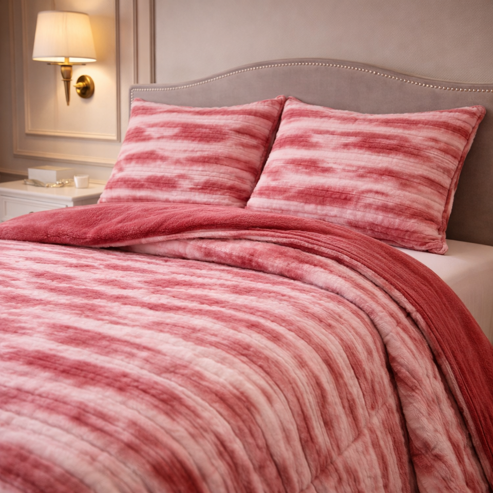 Levora Comfort Printed 4 Pcs Revers Fitted Comforter Set - Soft Rose Colour