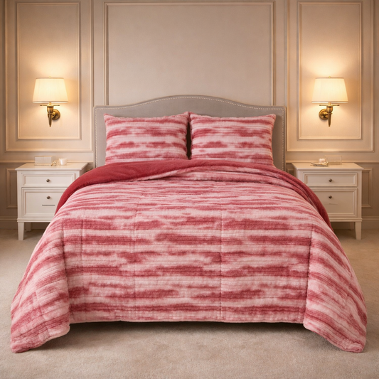 Levora Comfort Printed 4 Pcs Revers Fitted Comforter Set - Soft Rose Colour 