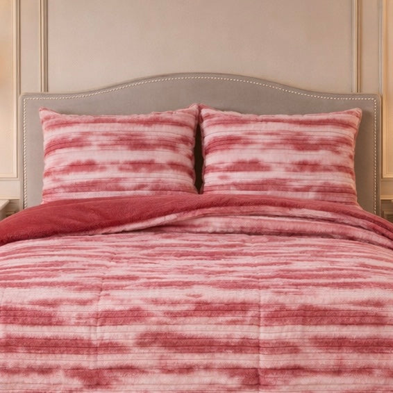 Levora Comfort Printed 4 Pcs Revers Fitted Comforter Set - Soft Rose Colour