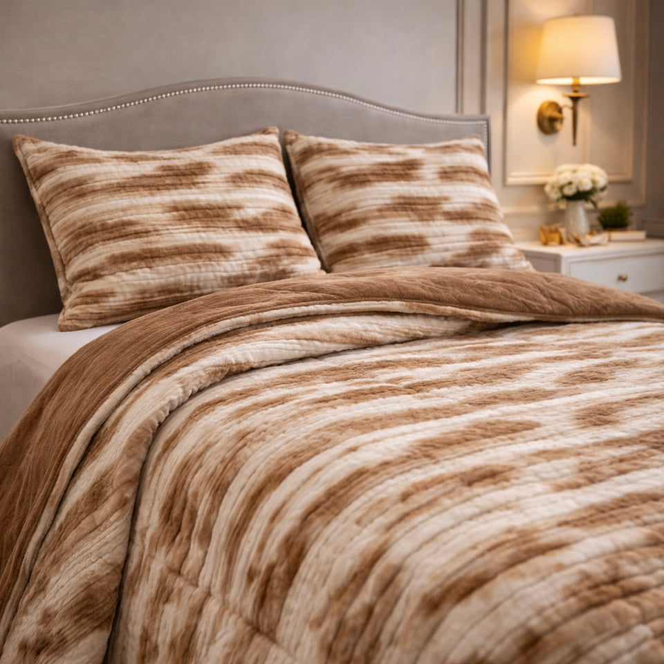 Levora Comfort Printed 4 Pcs Revers Fitted Comforter Set - Beige Colour
