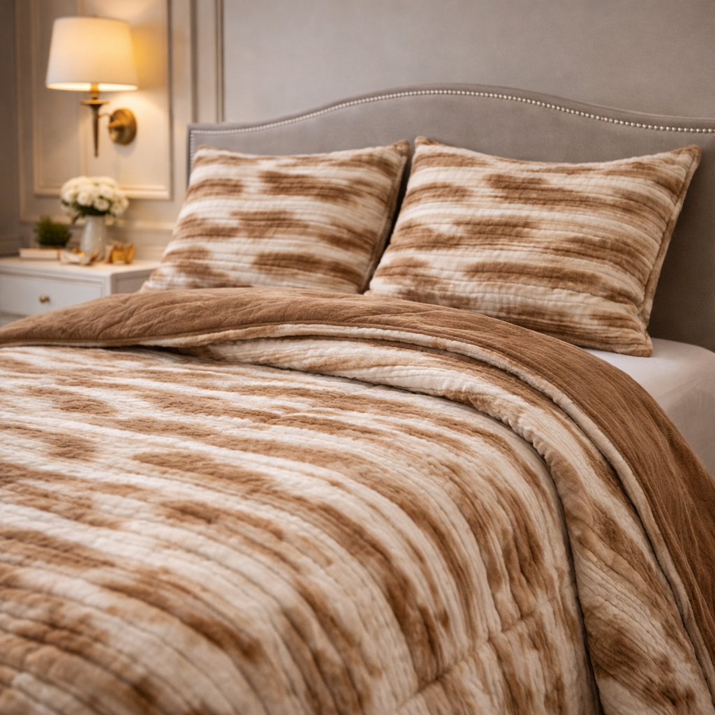 Levora Comfort Printed 4 Pcs Revers Fitted Comforter Set - Beige Colour