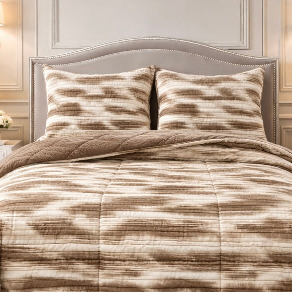 Levora Comfort Printed 4 Pcs Revers Fitted Comforter Set - Beige Colour