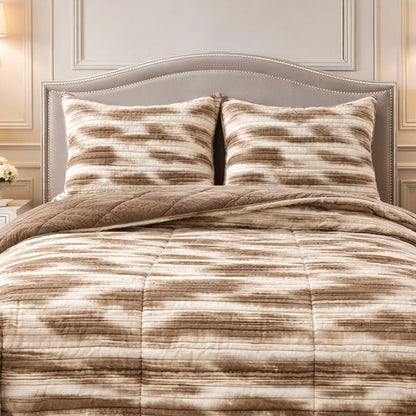 Levora Comfort Printed 4 Pcs Revers Fitted Comforter Set - Beige Colour