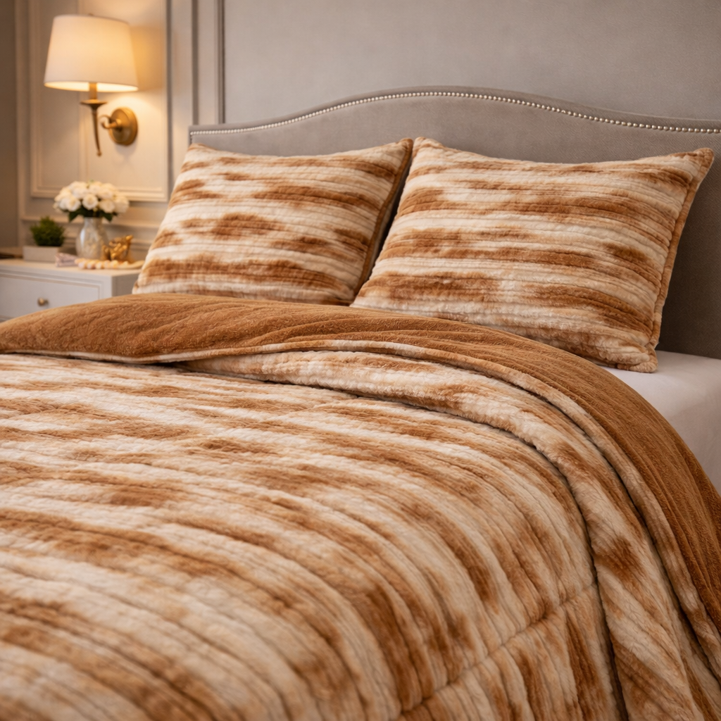 Levora Comfort Printed 4 Pcs Revers Fitted Comforter Set - Brown Colour