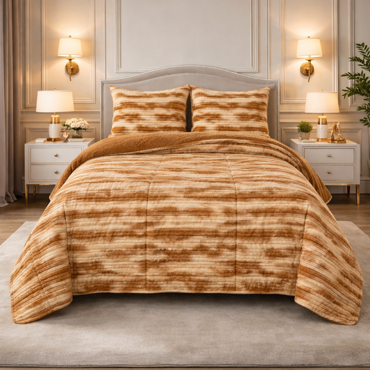 Levora Comfort Printed 4 Pcs Revers Fitted Comforter Set - Brown Colour 