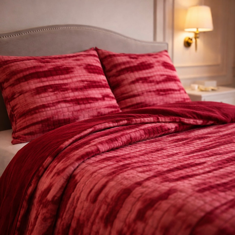 Levora Comfort Printed 4 Pcs Revers Fitted Comforter Set - Red Colour