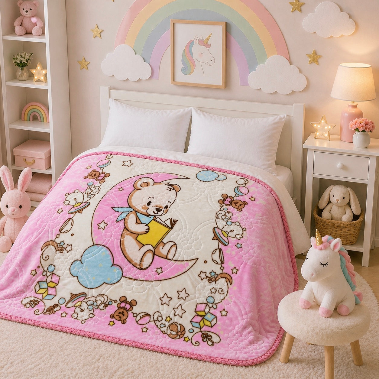 Little Cloud Baby Cot Blanket Box - Pink Colour
