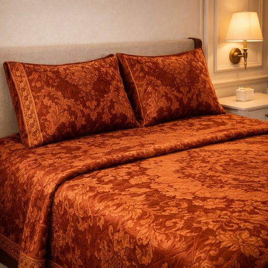 Loft Colorado 7 Pcs Bed Spread Cloudy Set Box - Rust Orange Colour