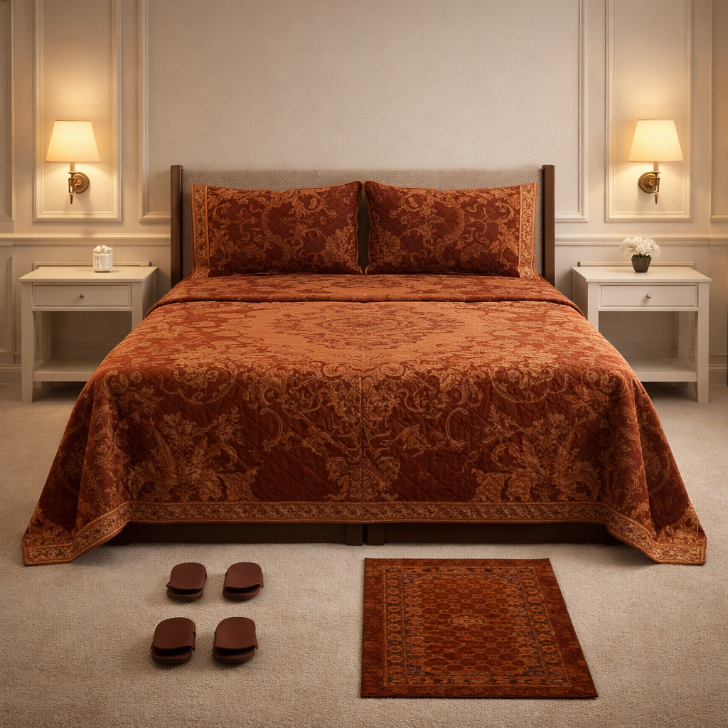 Loft Colorado 7 Pcs Bed Spread Cloudy Set Box - Rust Orange Colour