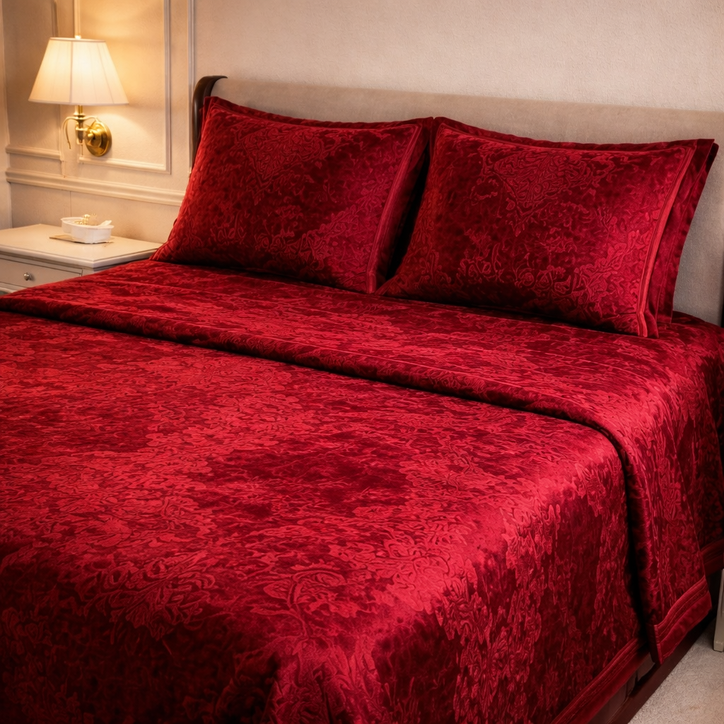 Loft Colorado 7 Pcs Bed Spread Cloudy Set Box - Ruby Red Colour