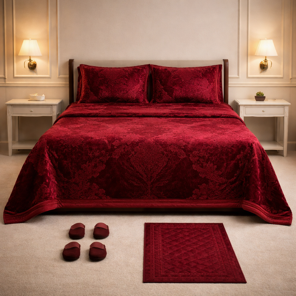 Loft Colorado 7 Pcs Bed Spread Cloudy Set Box - Ruby Red Colour