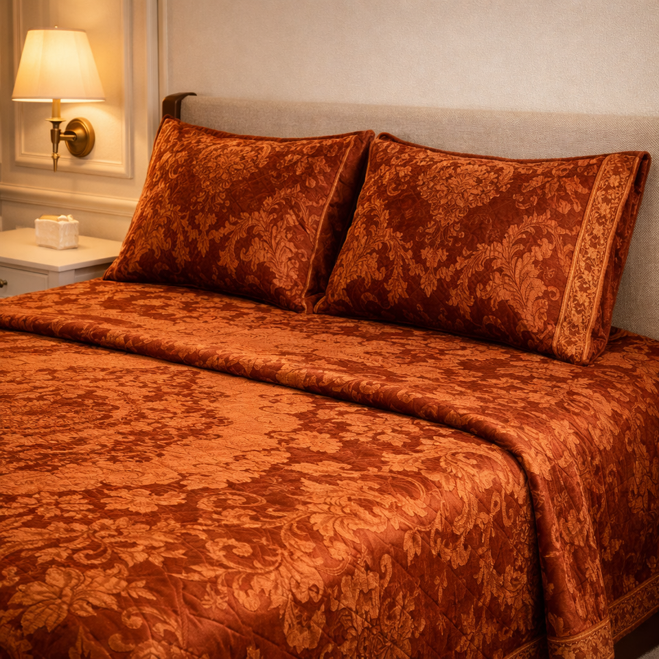 Loft Colorado 7 Pcs Bed Spread Cloudy Set Box - Rust Orange Colour
