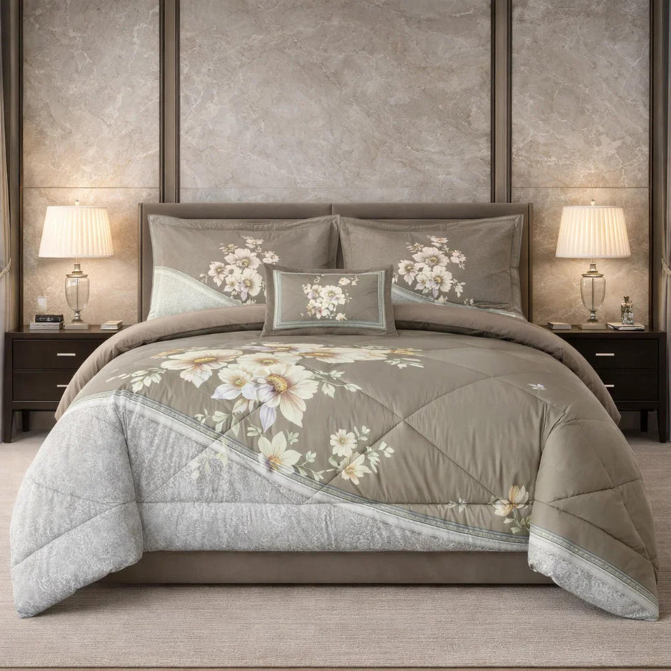 Comforter 6 Pcs Set Mora Aurora Spain Poly Bag - Light Gray Colour