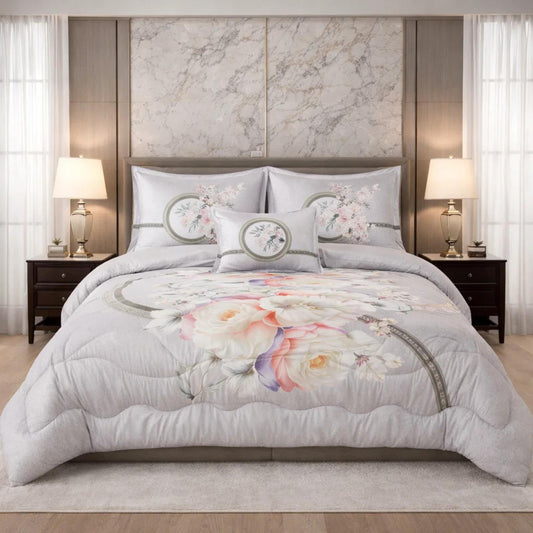 Comforter 6 Pcs Set Mora Aurora Spain Poly Bag - Light Gray Colour