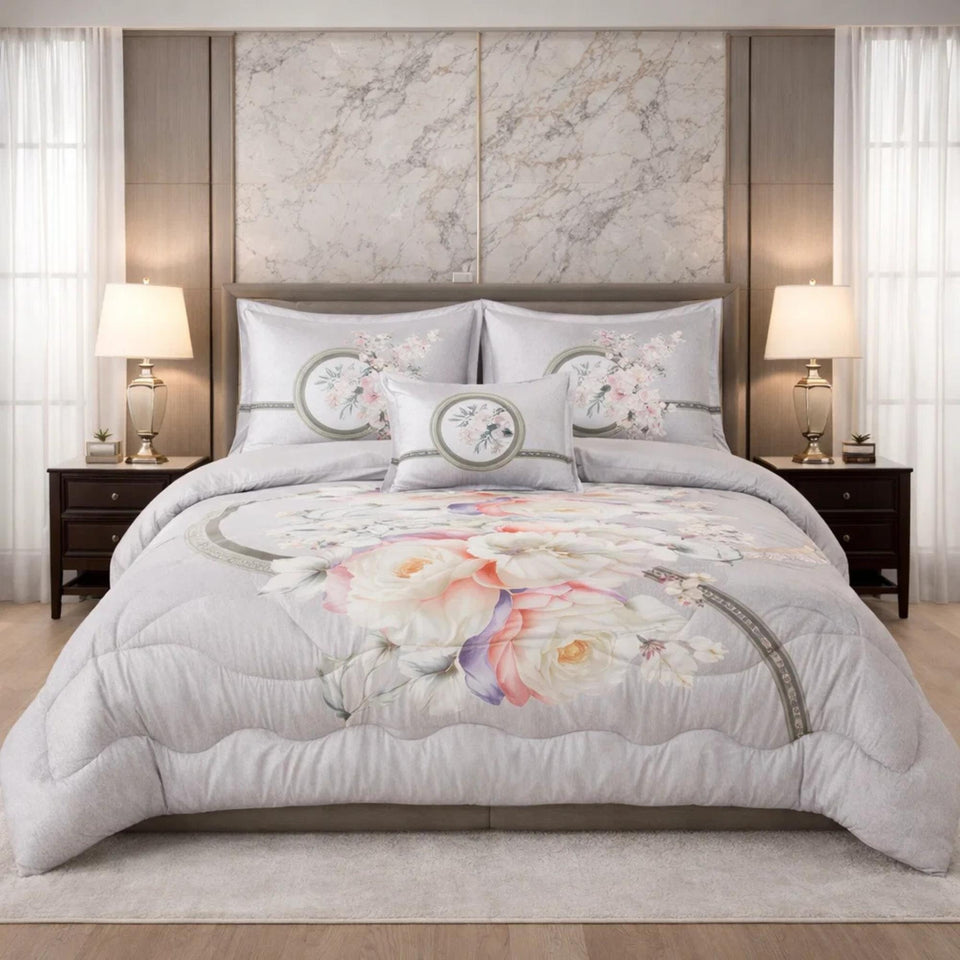 Comforter 6 Pcs Set Mora Aurora Spain Poly Bag - Light Gray Colour