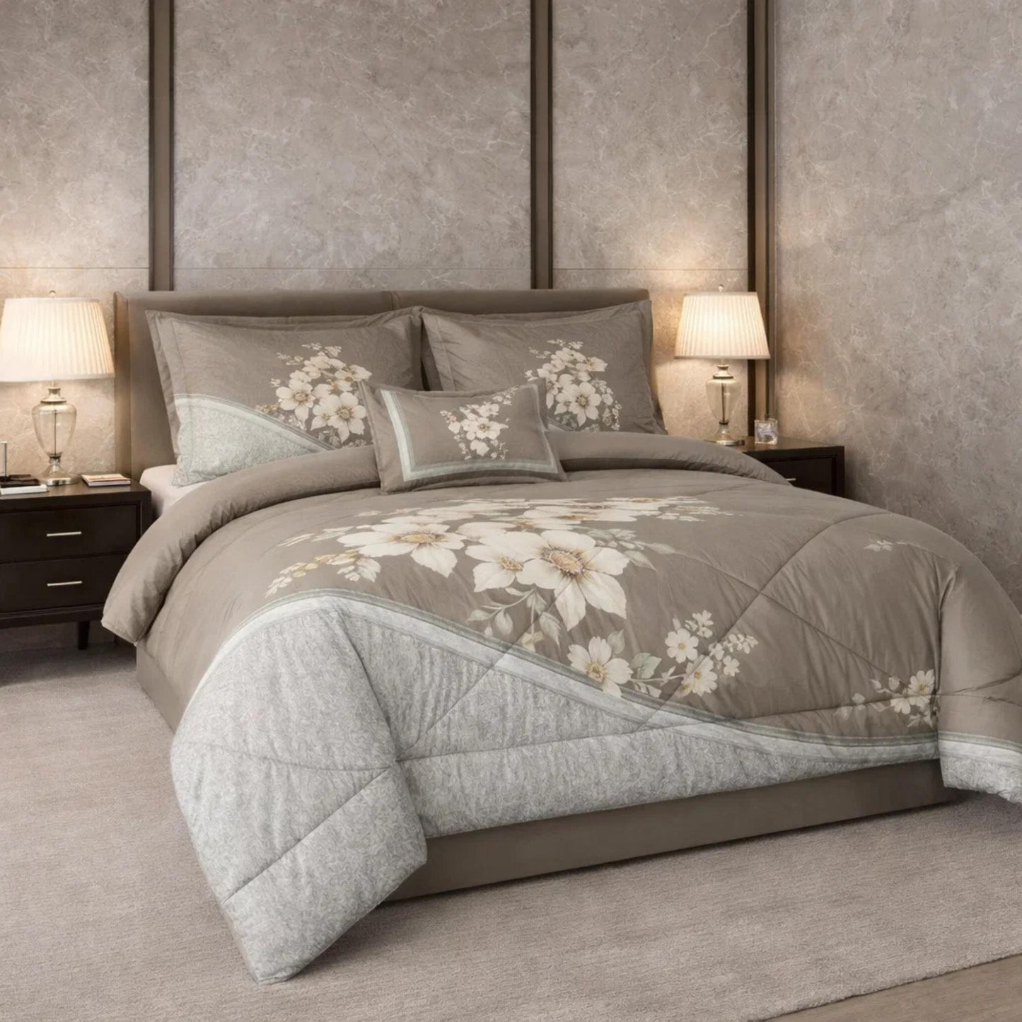 Comforter 6 Pcs Set Mora Aurora Spain Poly Bag - Light Gray Colour
