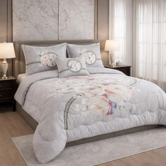 Comforter 6 Pcs Set Mora Aurora Spain Poly Bag - Light Gray Colour