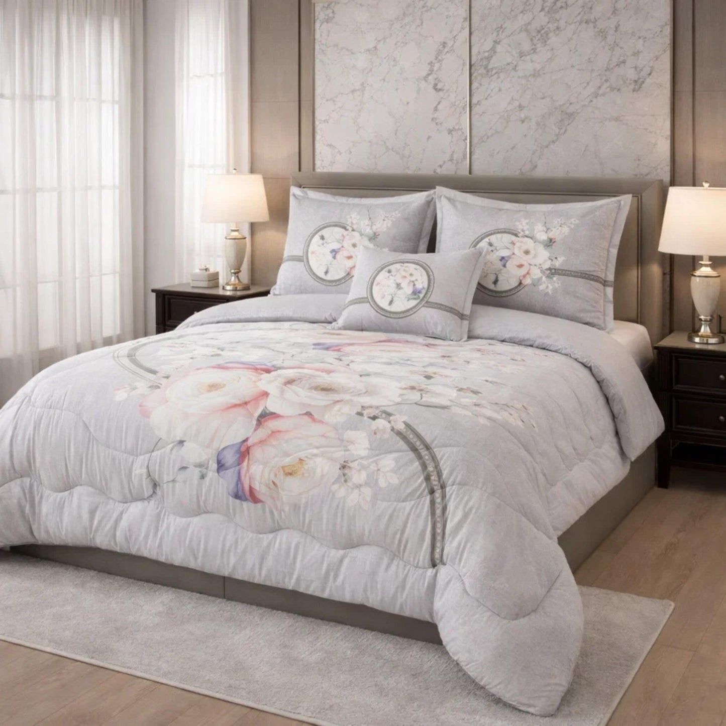 Comforter 6 Pcs Set Mora Aurora Spain Poly Bag - Light Gray Colour