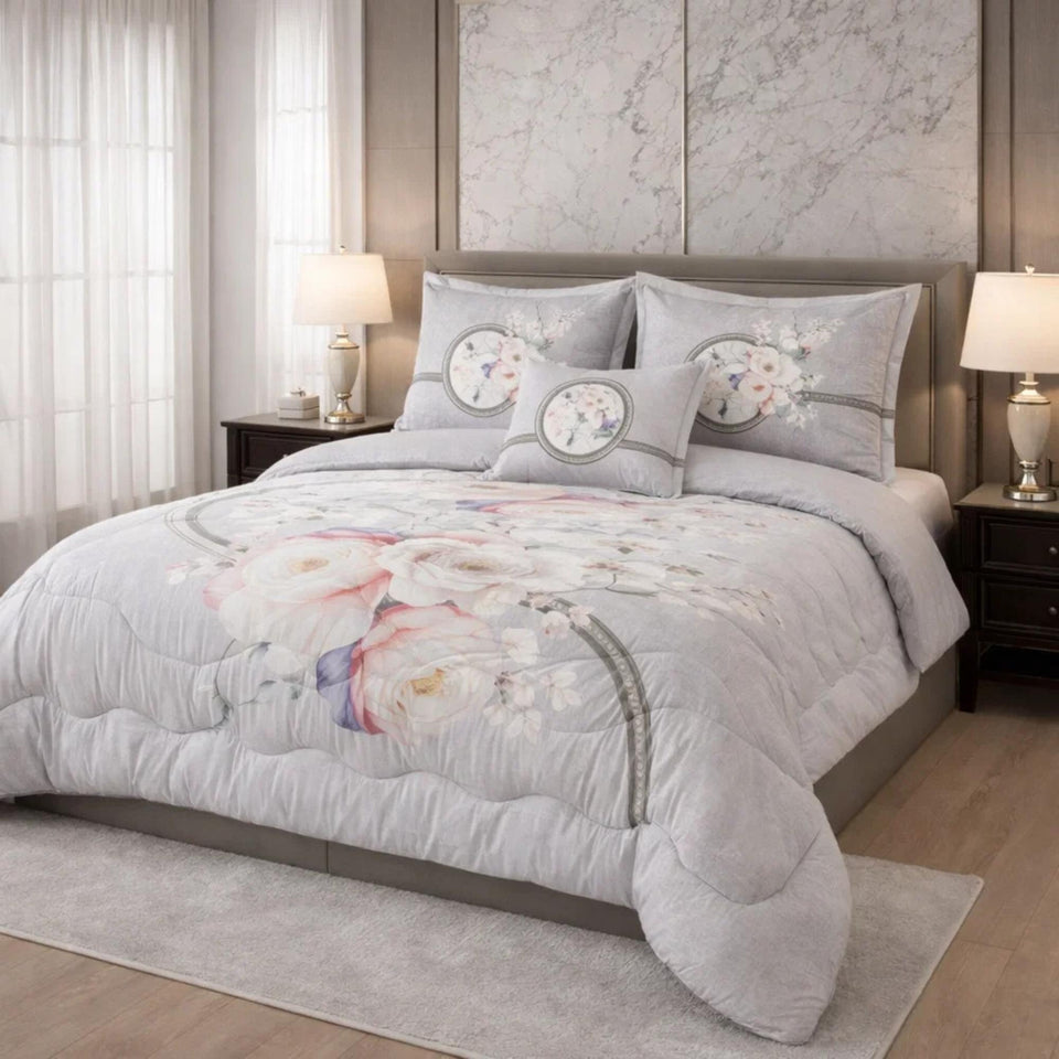 Comforter 6 Pcs Set Mora Aurora Spain Poly Bag - Light Gray Colour