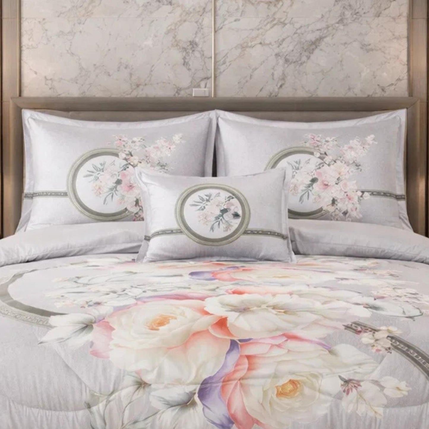 Comforter 6 Pcs Set Mora Aurora Spain Poly Bag - Light Gray Colour