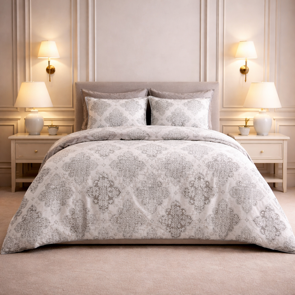 Noctura Living 3 Pcs Double Bed Sheet Set - Light Gray Colour