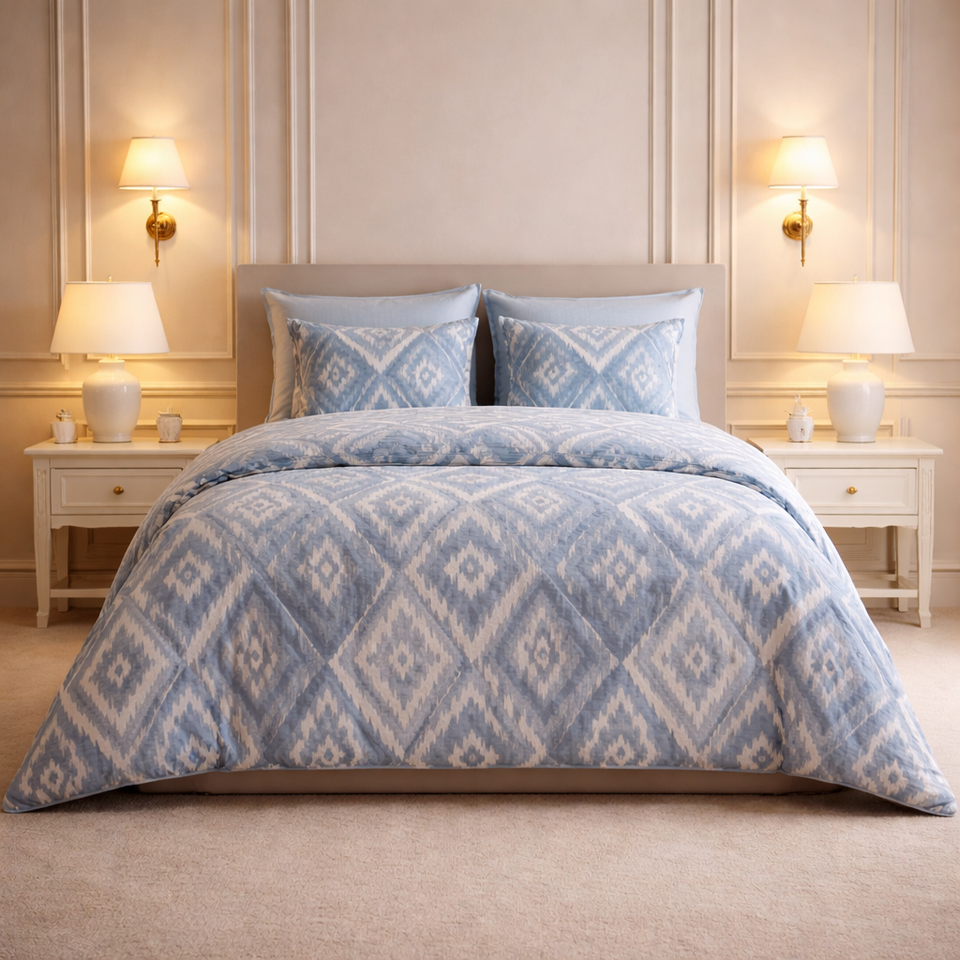 Noctura Living 3 Pcs Double Bed Sheet Set - Sky Blue Colour