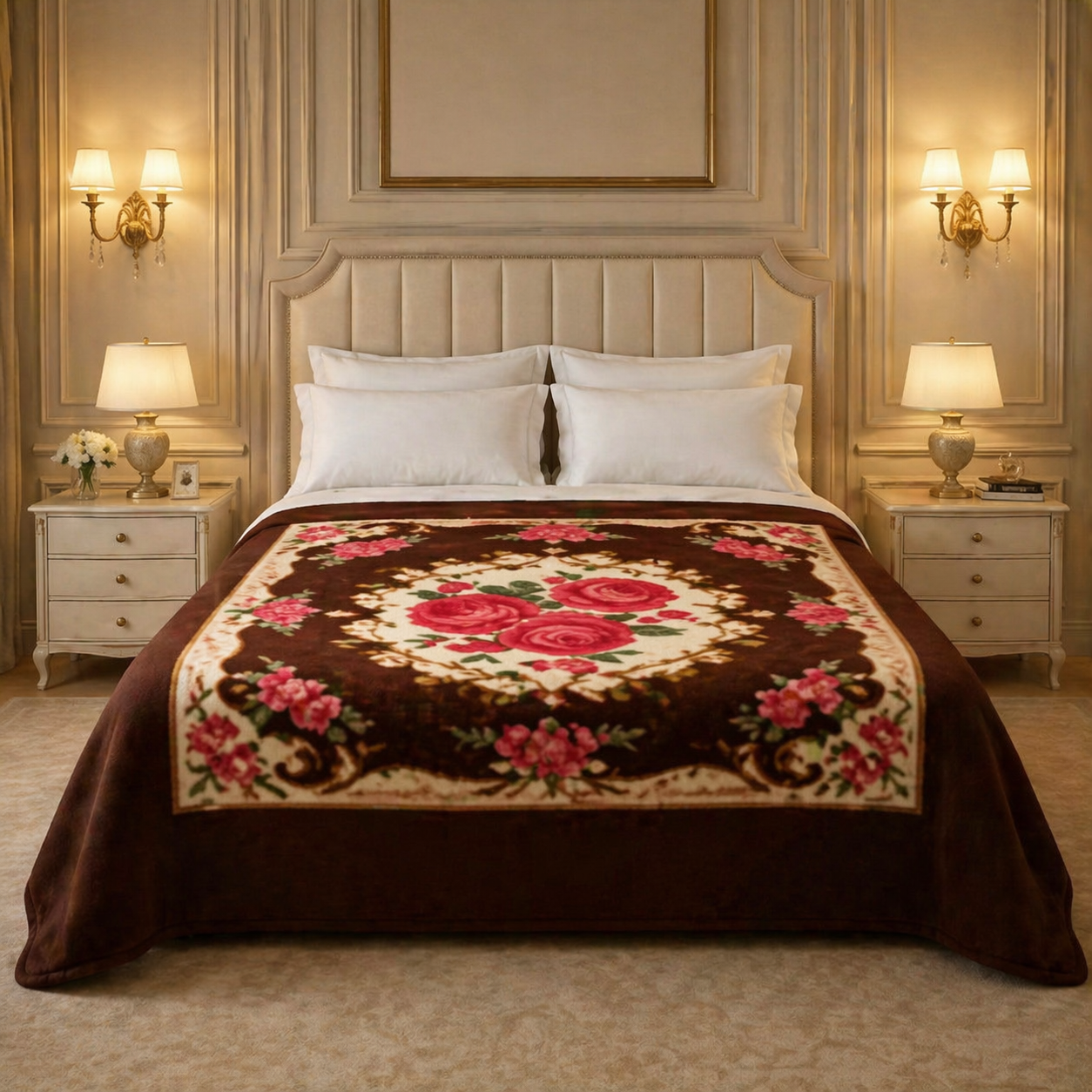 Nocturne King Double Bed Blanket 2 Ply - Brown Colour