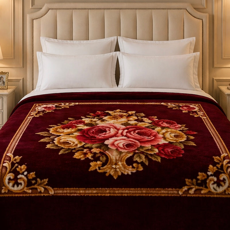 Nocturne King Double Bed Blanket 2 Ply - Maroon Colour