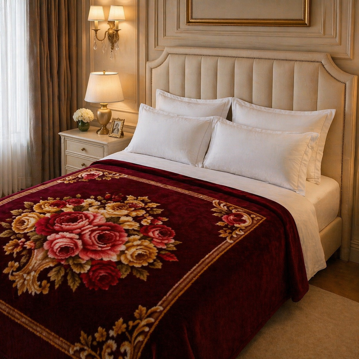 Nocturne King Double Bed Blanket 2 Ply - Maroon Colour