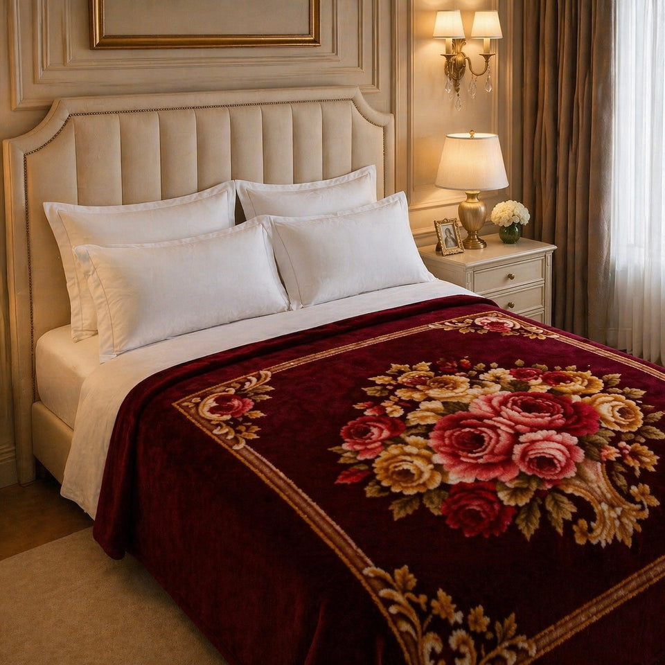 Nocturne King Double Bed Blanket 2 Ply - Maroon Colour