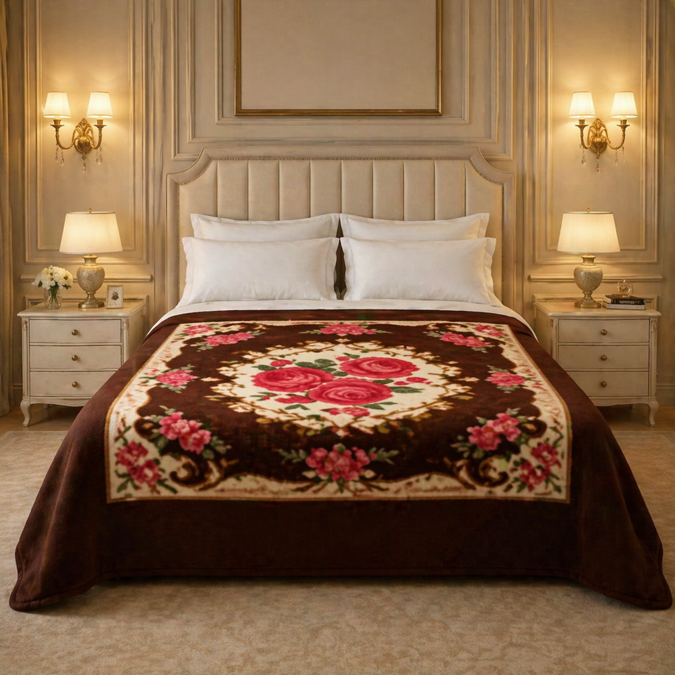 Nocturne King Double Bed Blanket 2 Ply - Brown Colour