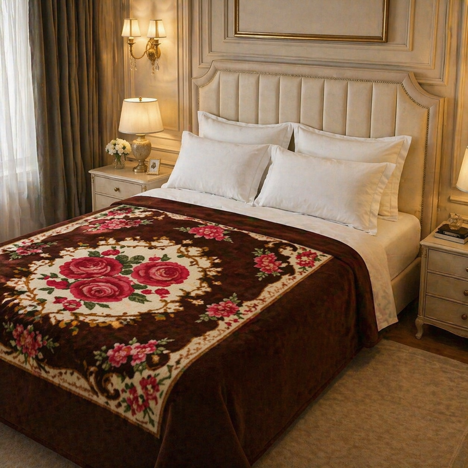 Nocturne King Double Bed Blanket 2 Ply - Brown Colour