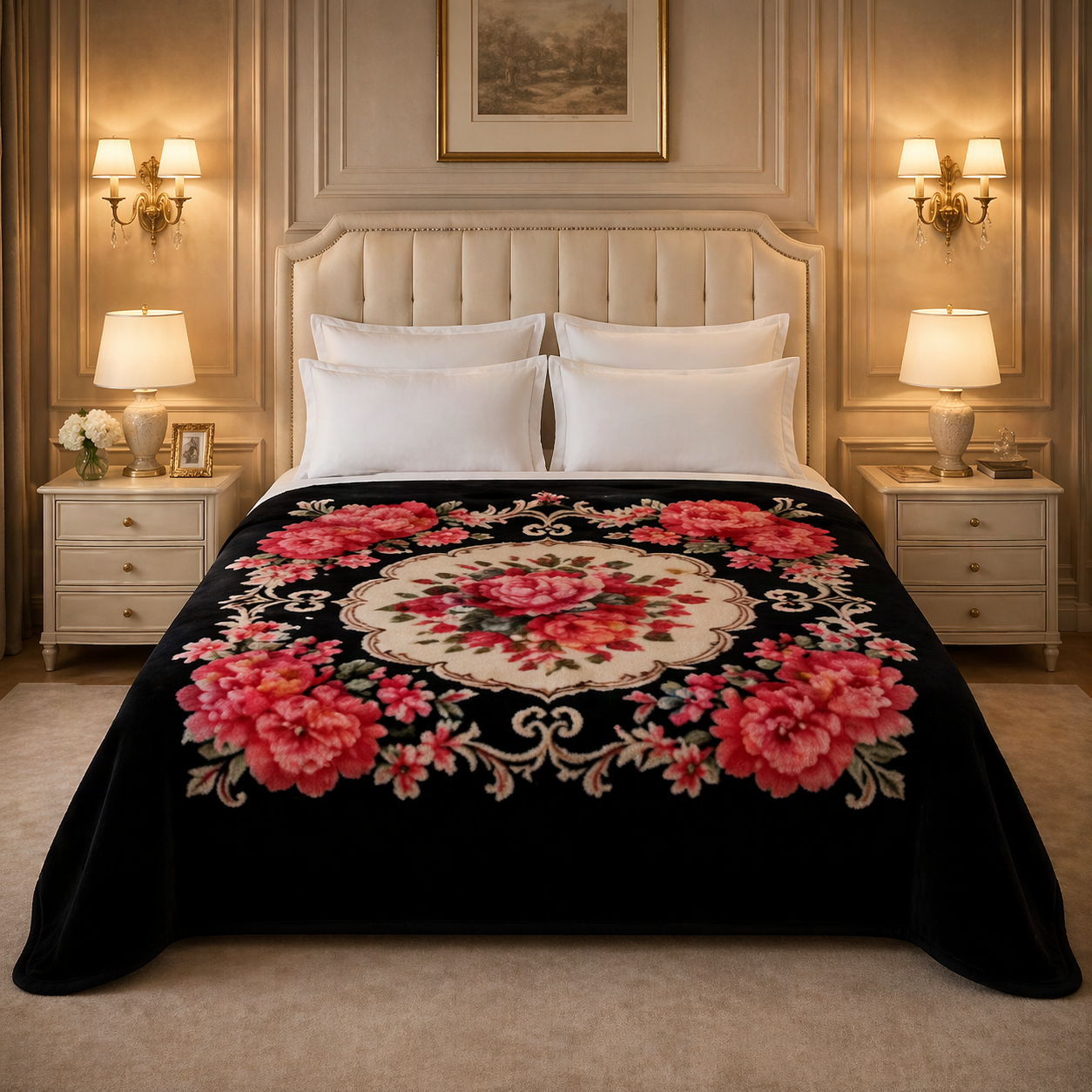 Nocturne King Double Bed Blanket 2 Ply - Black Colour