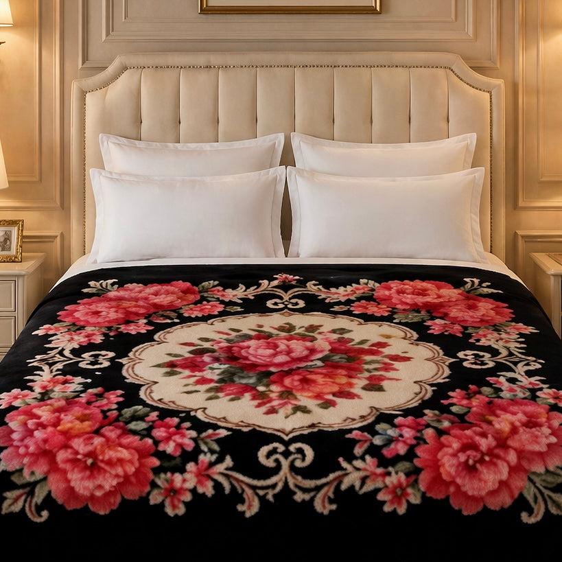 Nocturne King Double Bed Blanket 2 Ply - Black Colour