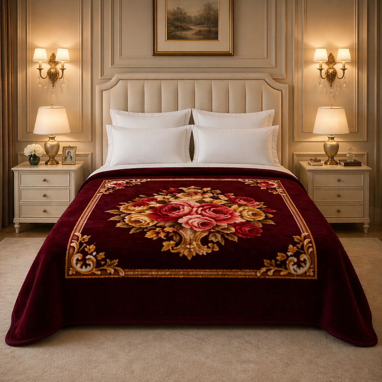 Nocturne King Double Bed Blanket 2 Ply - Maroon Colour