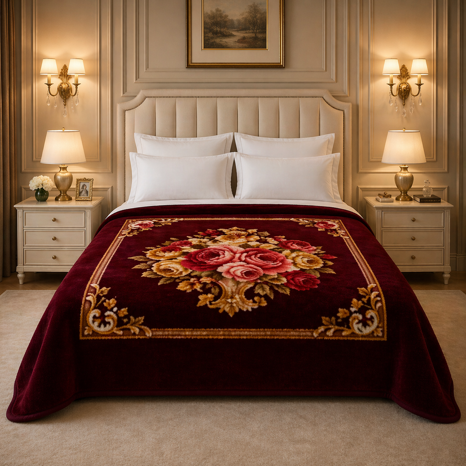Nocturne King Double Bed Blanket 2 Ply - Maroon Colour