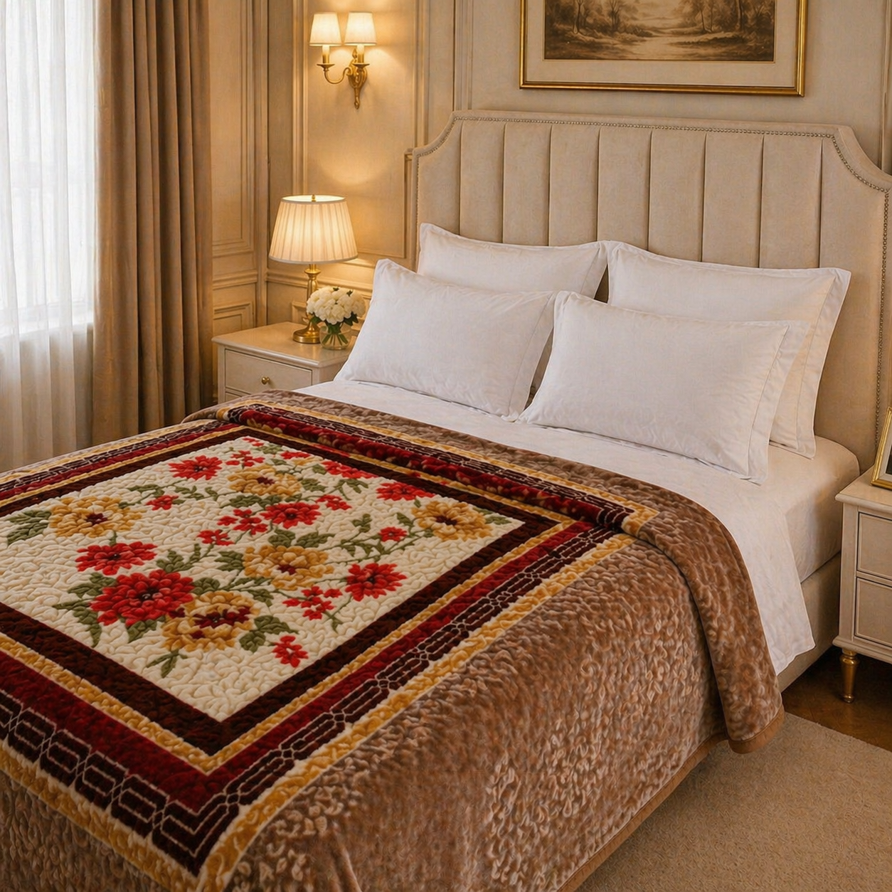 Nordic Grand Double Bed Blanket 2 Ply - Brown Colour
