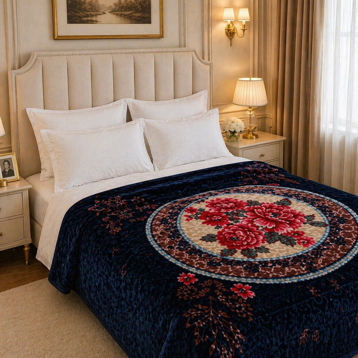 Nordic Grand Double Bed Blanket 2 Ply in Poly Bag - Navy Blue Colour